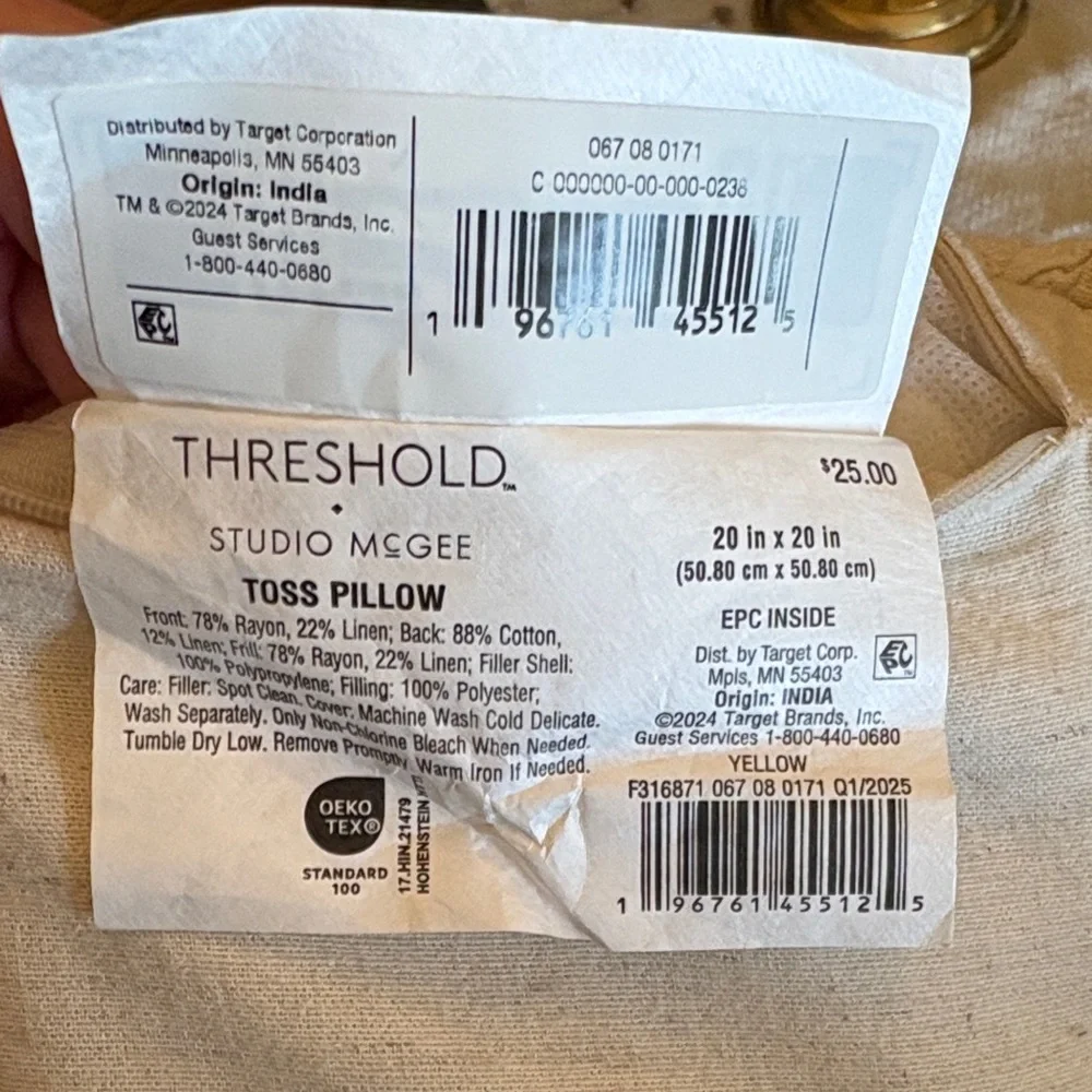 Threshold Studio McGee Elegant Cream Striped Pillow with Ruffle Edges